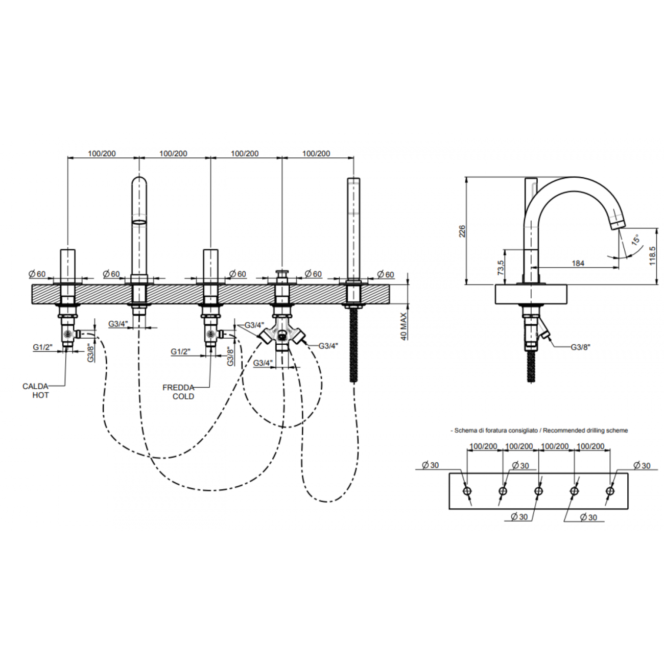 F.lli Frattini Pepe M Style, Battery for tub edge with mouth