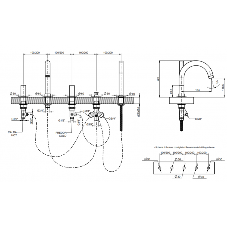 F.lli Frattini Pepe M Style, Battery for tub edge with mouth