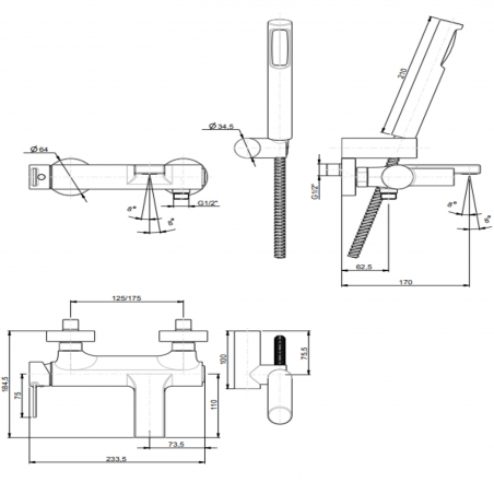 F.lli Frattini Gaia, External single-lever bath mixer with duplex shower