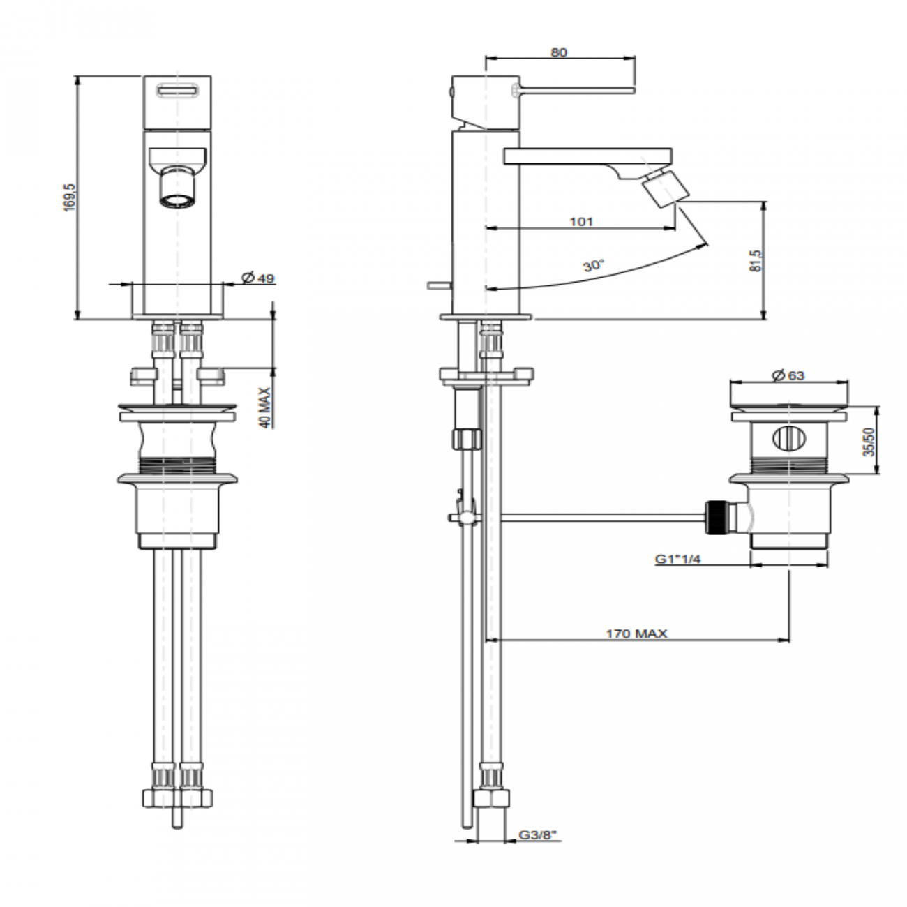 F.lli Frattini Gaia, Mitigeur de bidet avec vidage 11/4