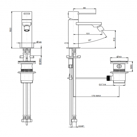 F.lli Frattini Gaia, Mitigeur de bidet avec vidage 11/4