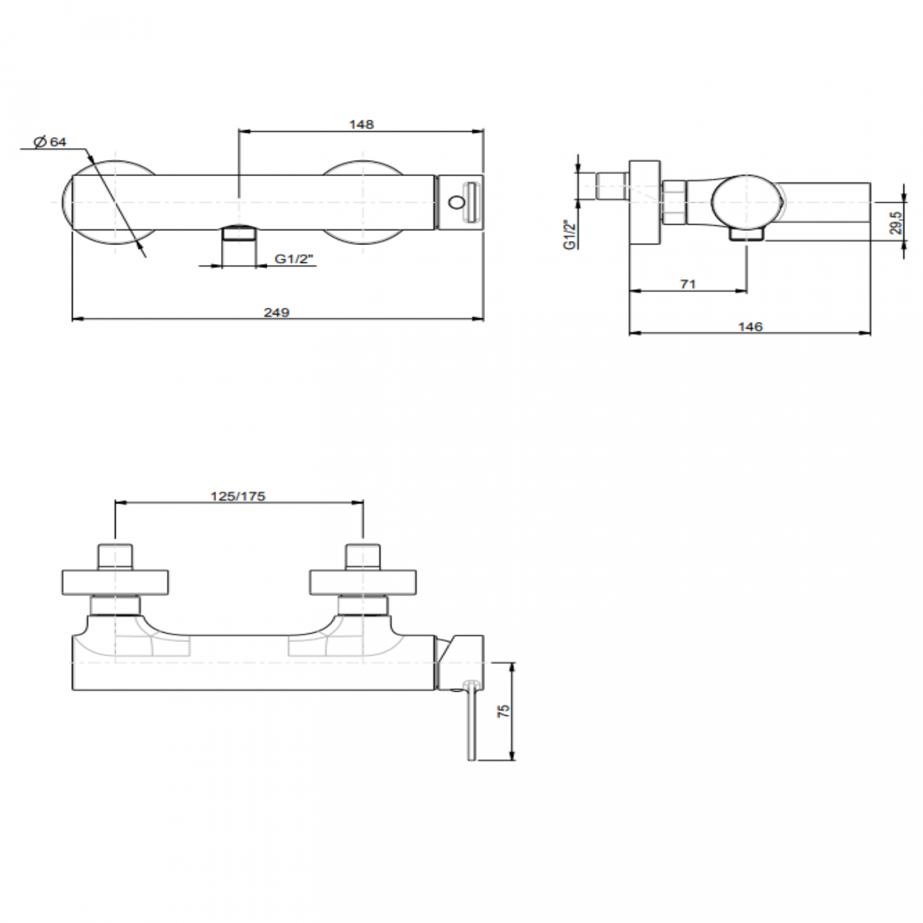 F.lli Frattini Gaia, Mitigeur de douche avec raccord inferieur 1/2