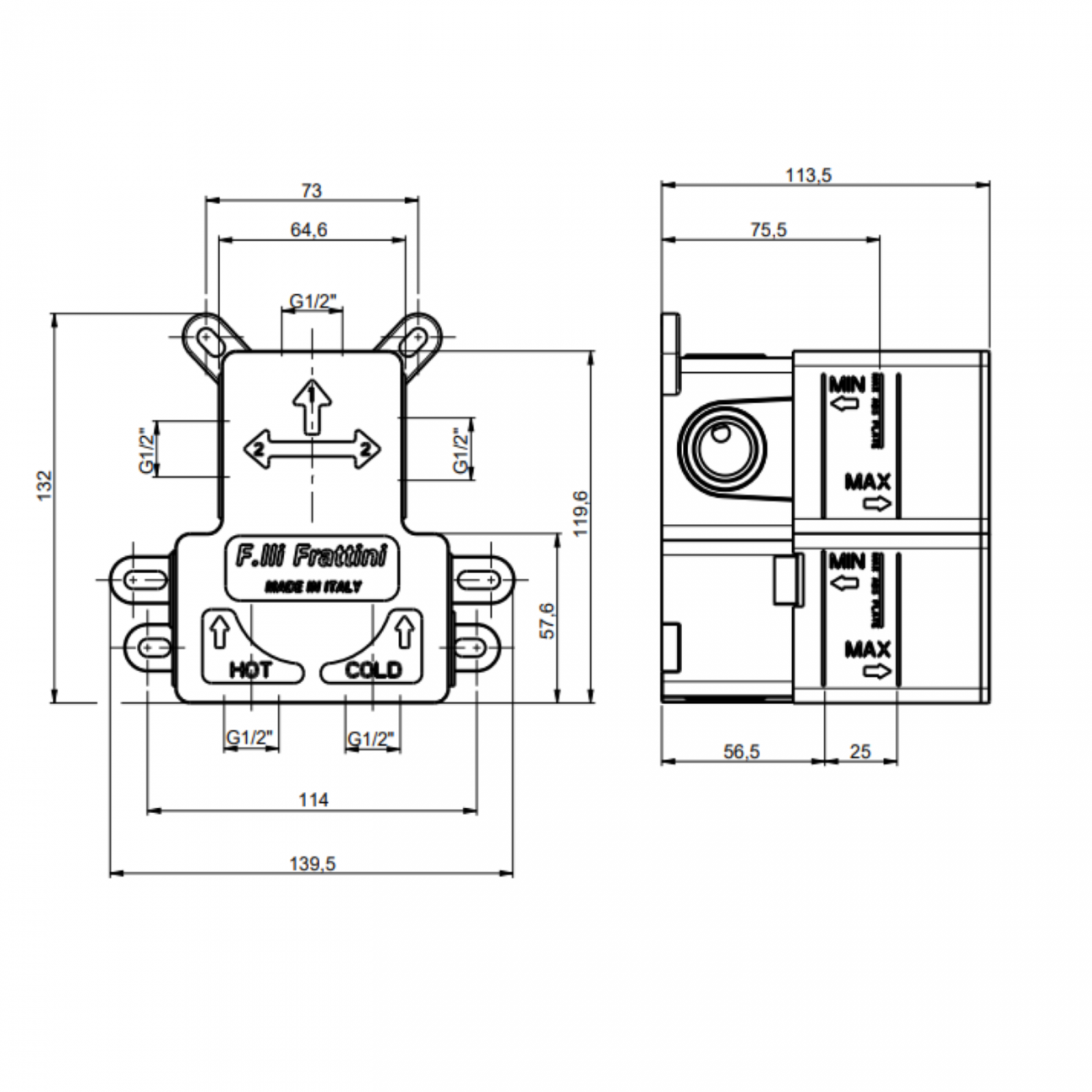F.lli Frattini Gaia, Single-lever recessed 2-way, brass plate