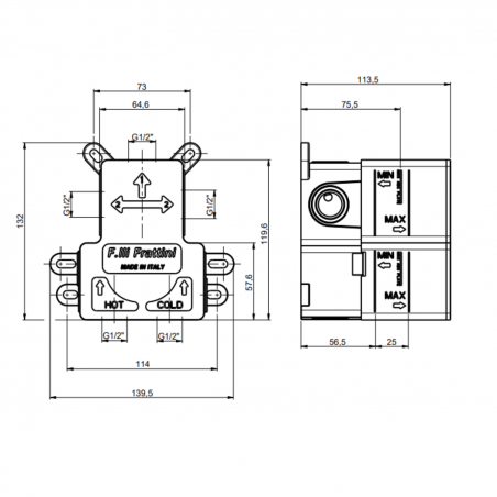 F.lli Frattini Gaia, Single-lever recessed 2-way, brass plate