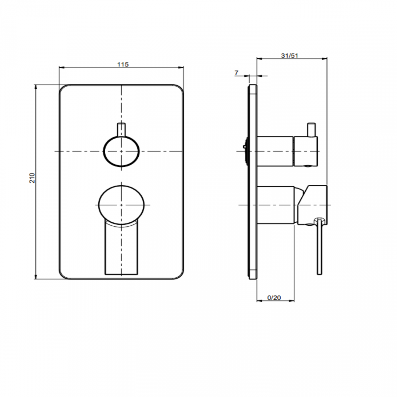 F.lli Frattini Gaia, Monocommande encastrée à 2 voies, plaque en ABS