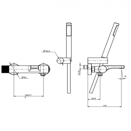 F.lli Frattini Gaia S, Mitigeur de bain avec douchette duplex