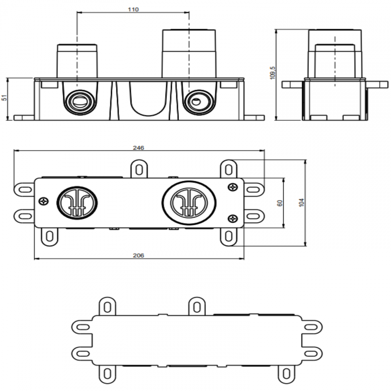 F.lli Frattini Gaia S, Wall-mounted washbasin battery without drain
