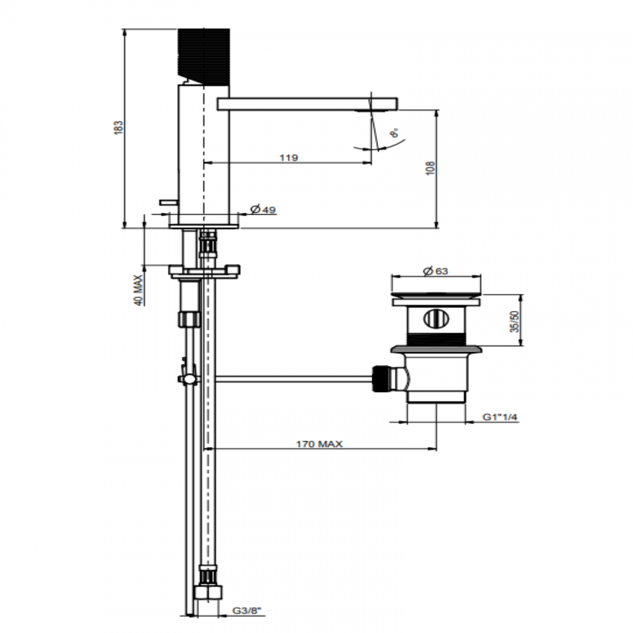 F.lli Frattini Gaia S, Monocomando per lavabo con scarico 11/4