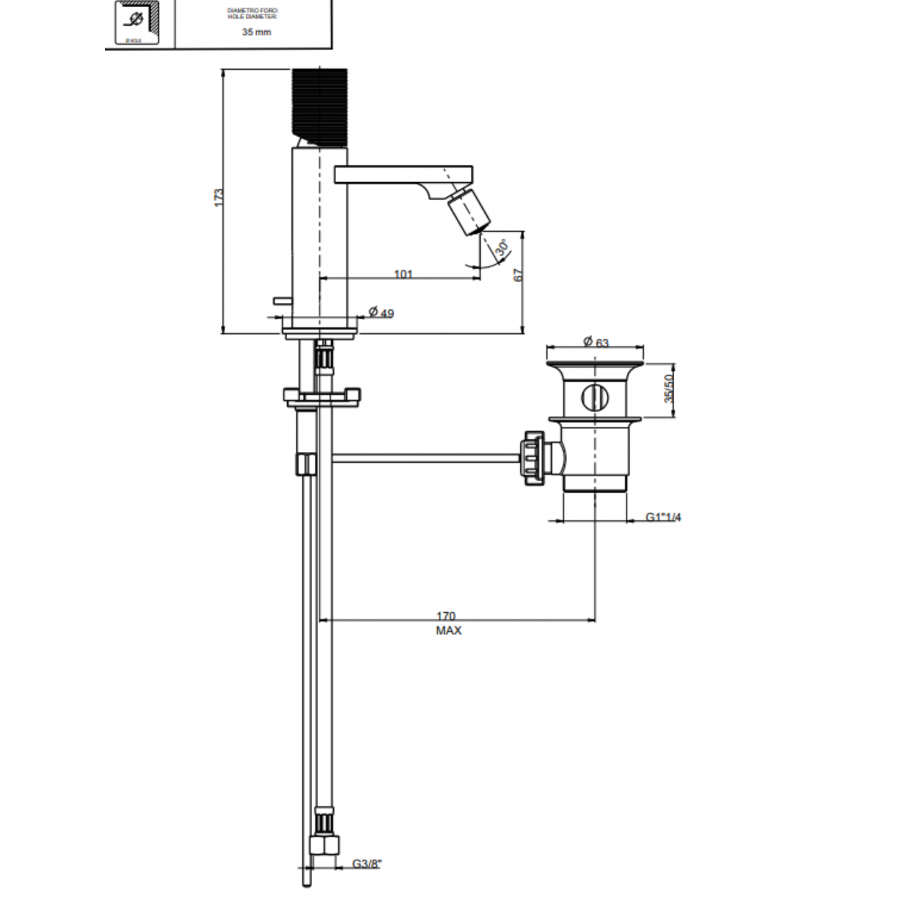 F.lli Frattini Gaia S, Monocomando per bidet con scarico 11/4