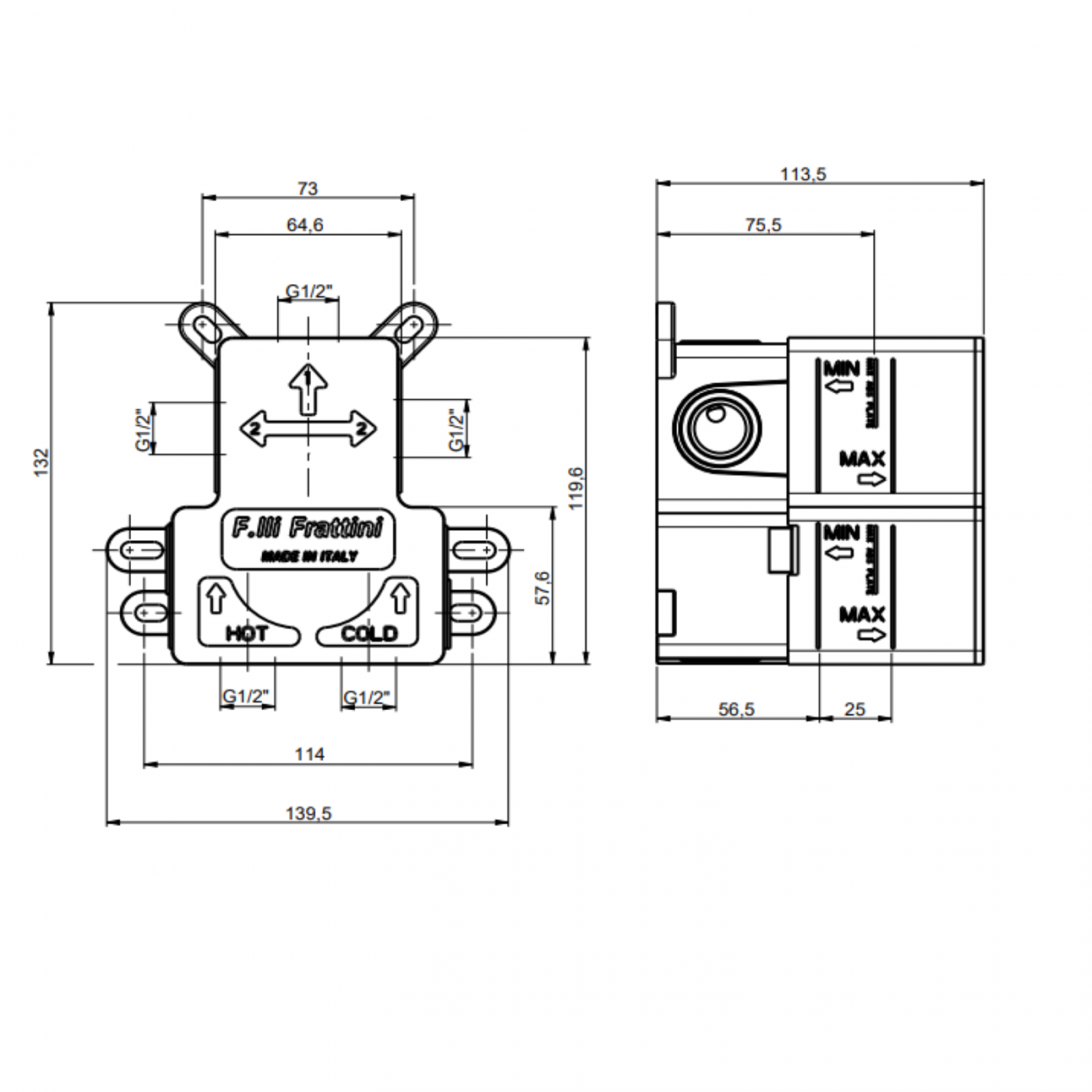 F.lli Frattini Gaia S, Single lever recessed 2 way