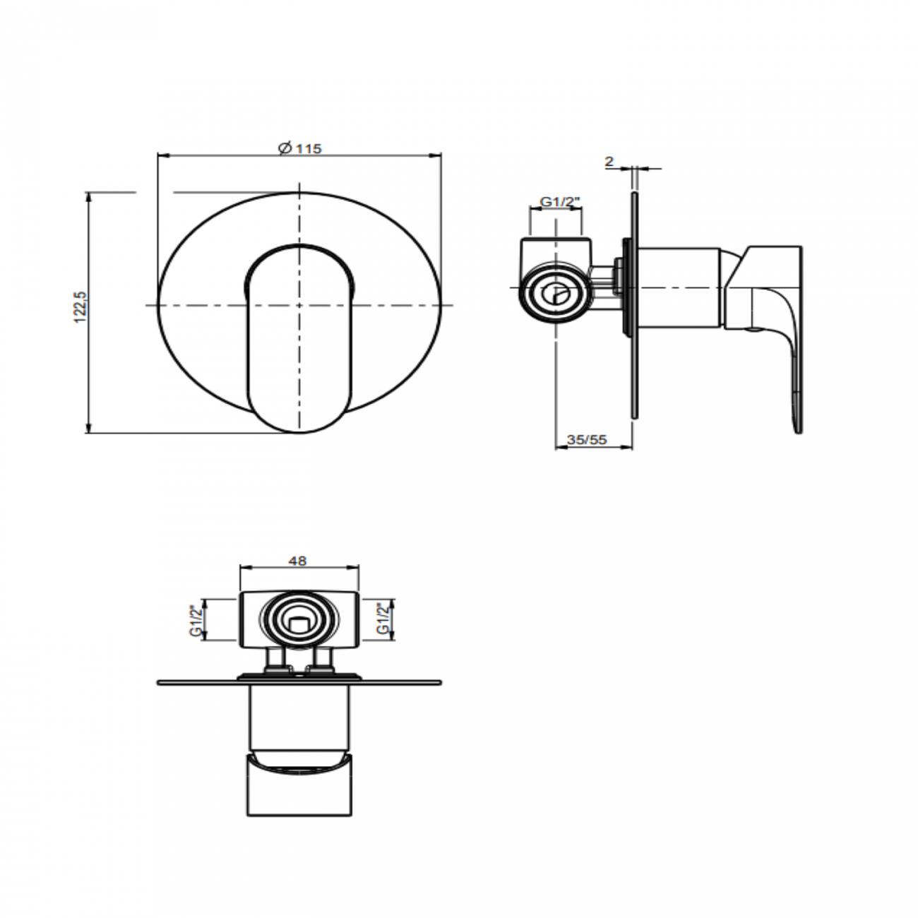 F.lli Frattini Lea, Complete built-in single-lever shower mixer, brass plate