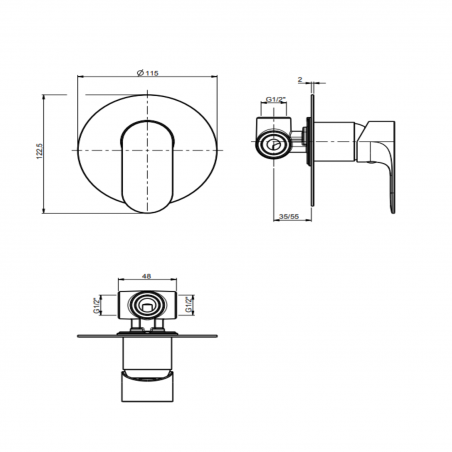 F.lli Frattini Lea, Complete built-in single-lever shower mixer, brass plate