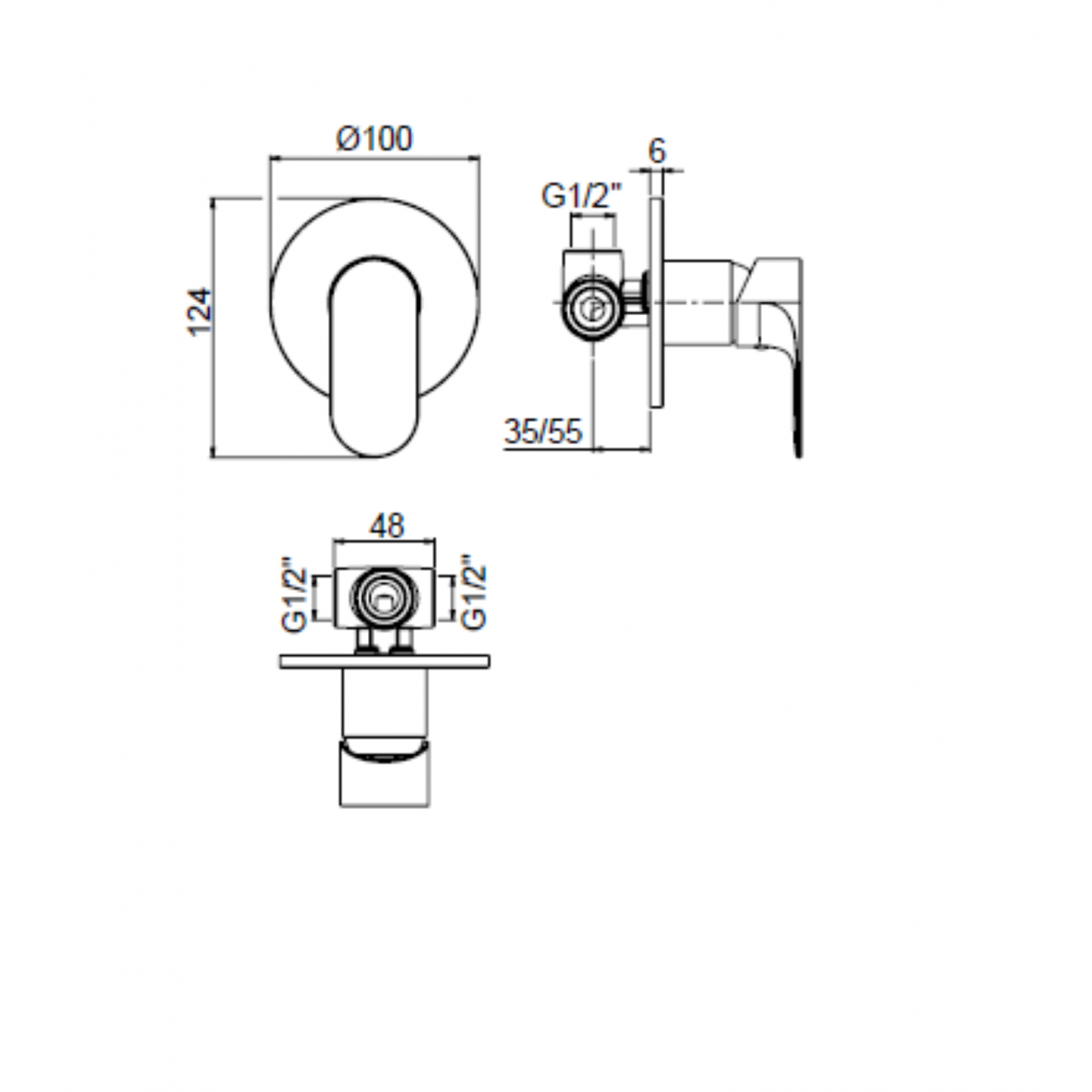 F.lli Frattini Lea, Monocomando incasso per doccia completo, piastra ABS