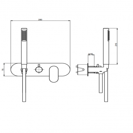 F.lli Frattini Lea,  Monocommande encastré avec déviateur 2 voies avec douche fixe au repos