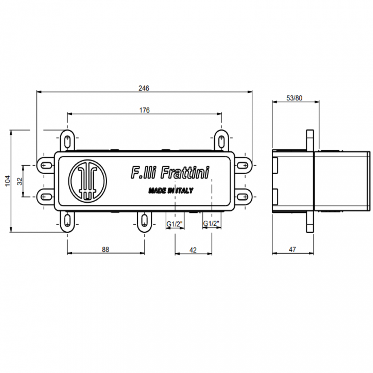 F.lli Frattini Lea,  Monocommande encastré avec déviateur 2 voies avec douche fixe au repos