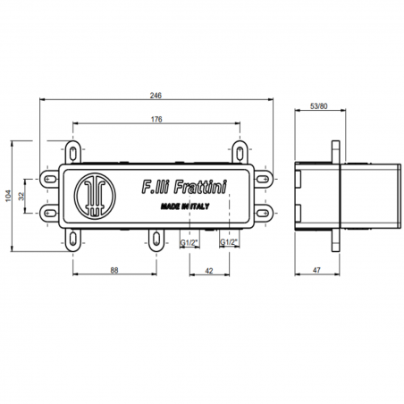 F.lli Frattini Lea,  Monocommande encastré avec déviateur 2 voies avec douche fixe au repos
