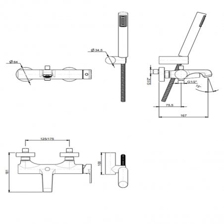 F.lli Frattini Gioia, External single-lever bath mixer with duplex shower