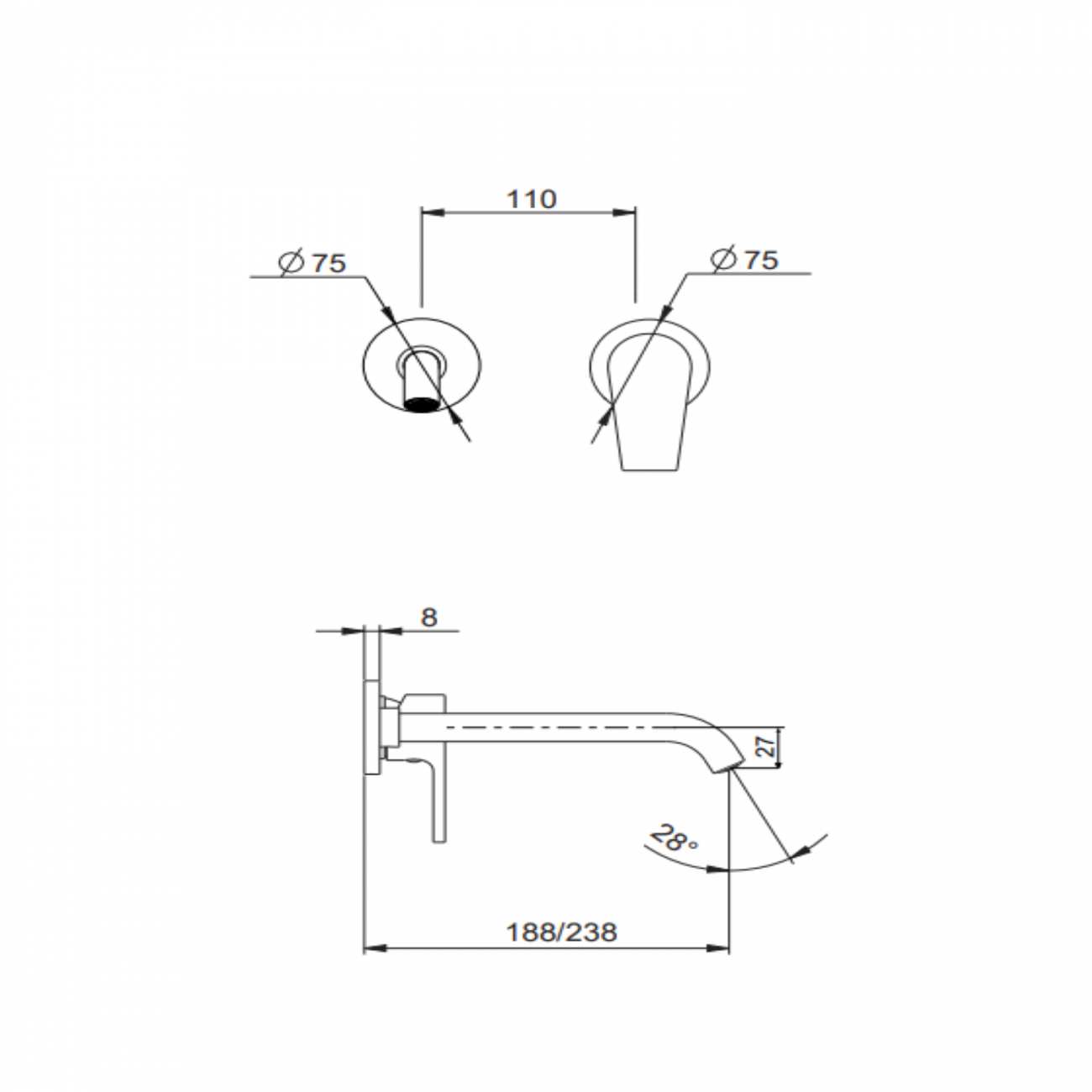 F.lli Frattini Gaia, Wall-mounted washbasin battery without drain