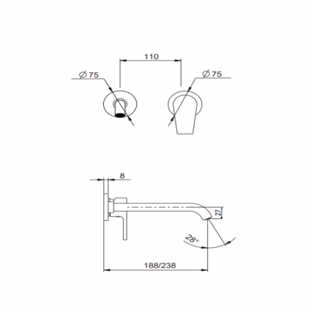 F.lli Frattini Gaia, Wall-mounted washbasin battery without drain
