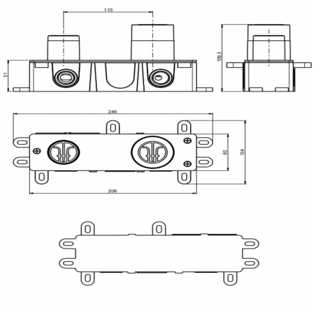 F.lli Frattini Gaia, Batterie de lavabo mural sans décharge