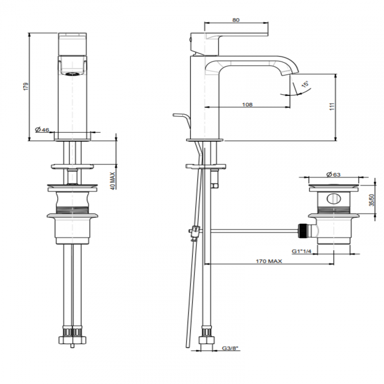 F.lli Frattini Gaia, Mitigeur de lavabo avec vidage 11/4
