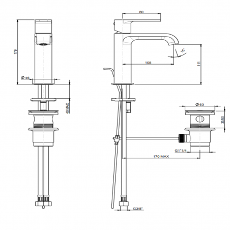 F.lli Frattini Gaia, Mitigeur de lavabo avec vidage 11/4