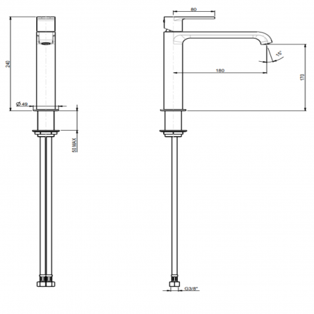 F.lli Frattini Gioia, Monocomando lavabo modello medio senza scarico