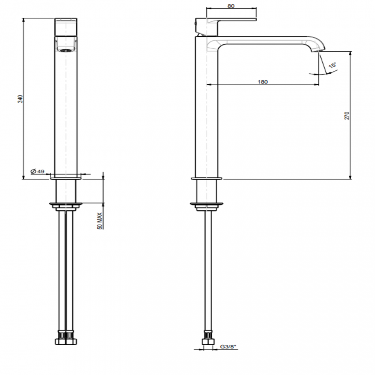 F.lli Frattini Gaia, High version single-lever washbasin mixer without waste