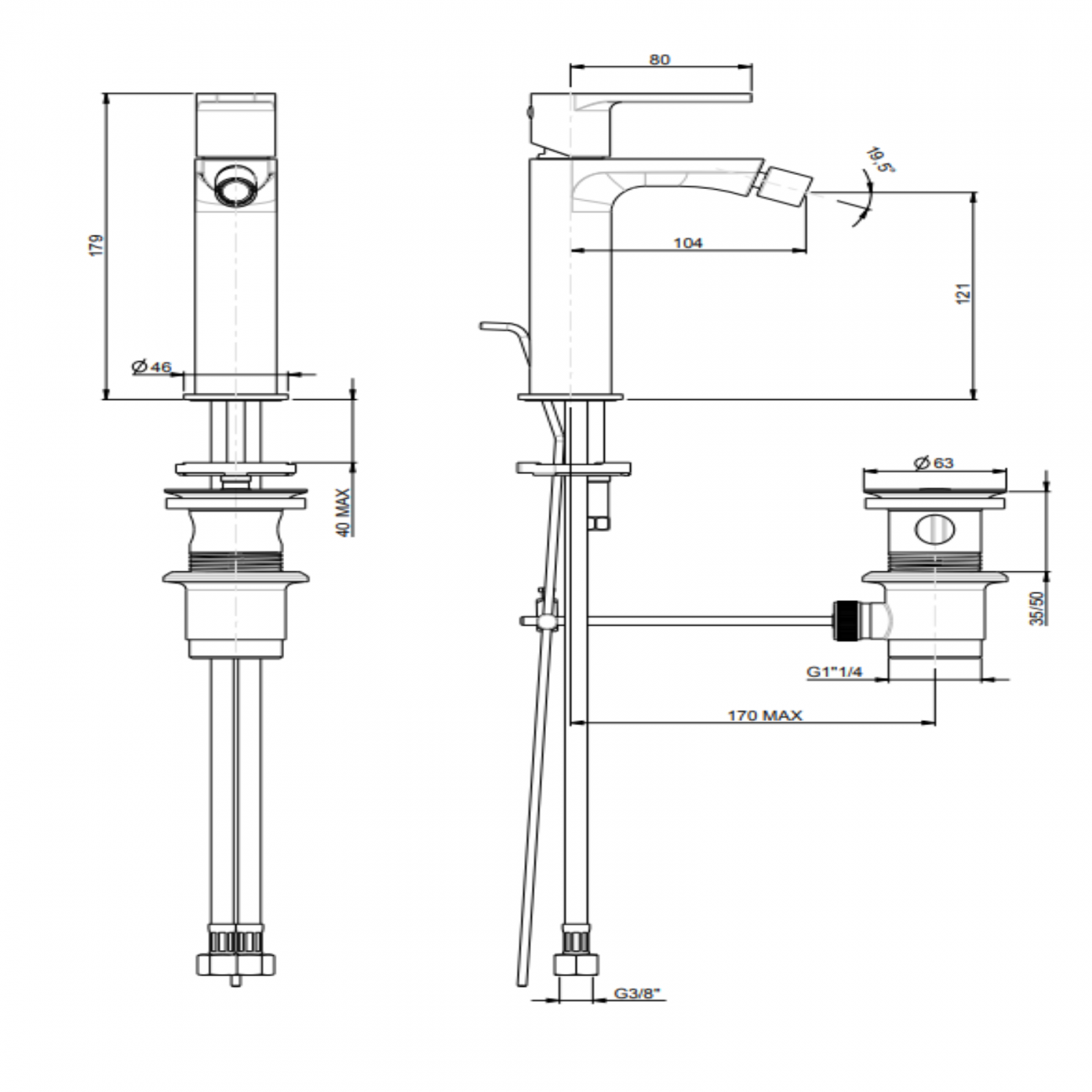 F.lli Frattini Gioia, Mitigeur de bidet avec vidage 11/4