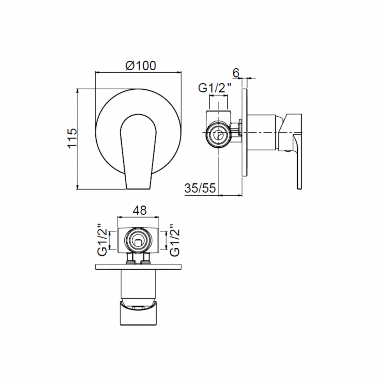 F.lli Frattini Gioia, Complete built-in single-lever shower mixer, ABS plate
