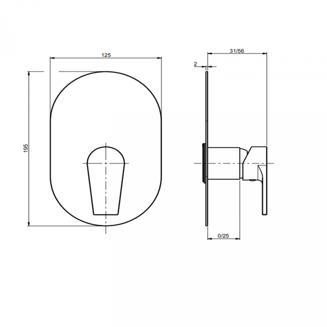 F.lli Frattini Gaia, Kit de finition mitigeur encastré 1 voie, plaque en laiton