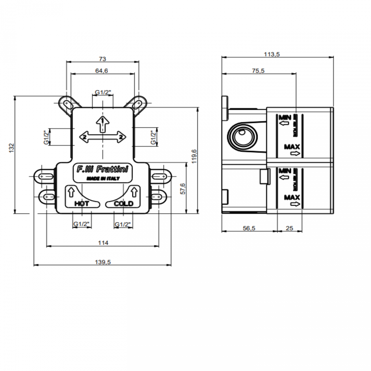 F.lli Frattini Gaia, Kit de finition mitigeur encastré 1 voie, plaque en laiton