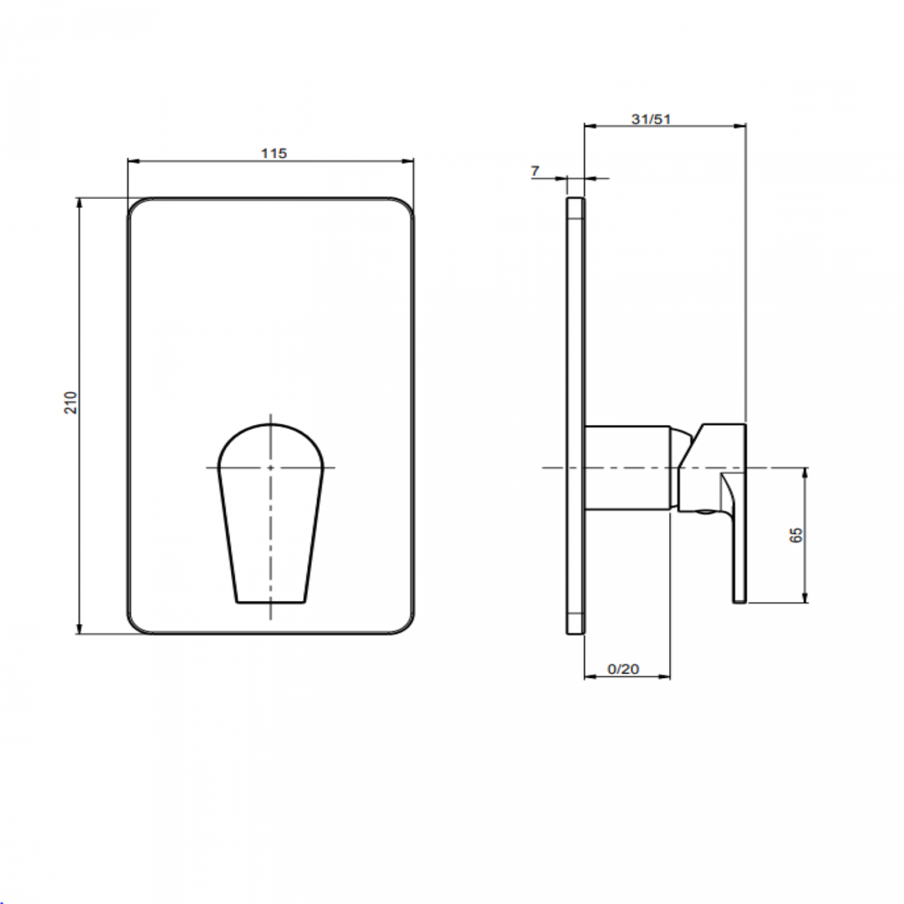 F.lli Frattini Gaia, External visible components 1-way built-in mixer, ABS plate