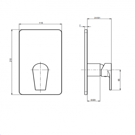 F.lli Frattini Gaia, External visible components 1-way built-in mixer, ABS plate