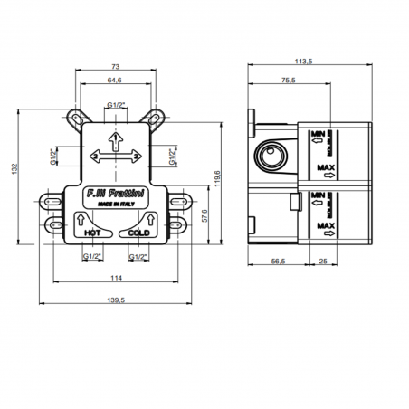 F.lli Frattini Gaia, External visible components 1-way built-in mixer, ABS plate