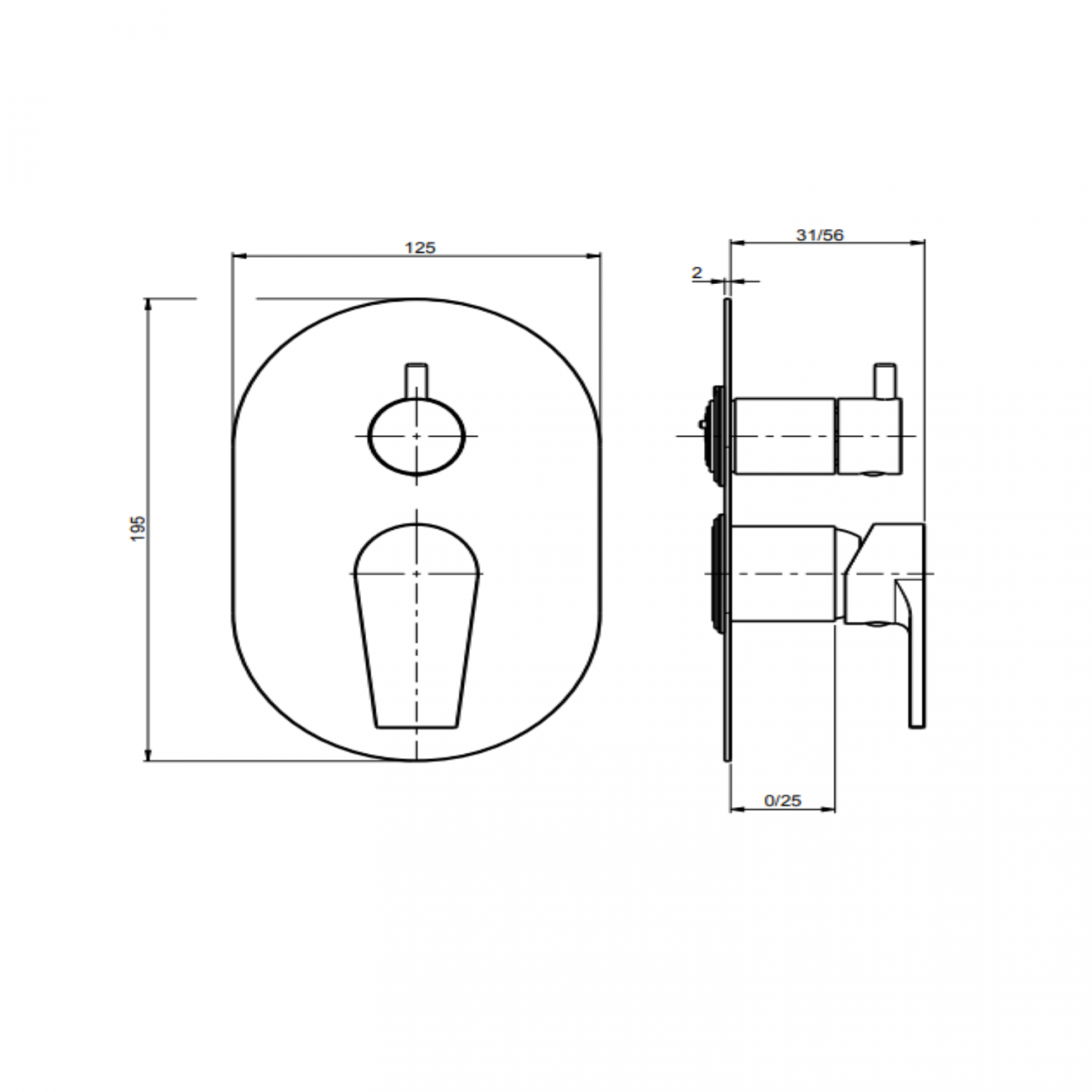 F.lli Frattini Gaia, Built-in single lever with 2-way diverter, brass plate