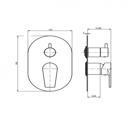 F.lli Frattini Gaia, Built-in single lever with 2-way diverter, brass plate
