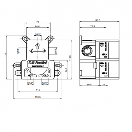 F.lli Frattini Gaia, Built-in single lever with 2-way diverter, brass plate