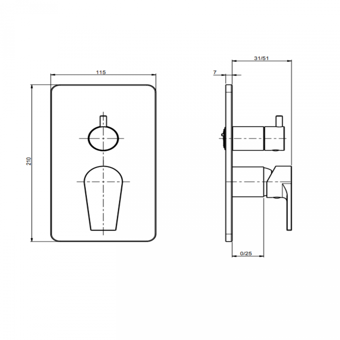 F.lli Frattini Gaia, Monocommande encastré avec déviateur 2 voies, plaque en ABS