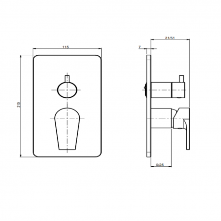F.lli Frattini Gaia, Monocommande encastré avec déviateur 2 voies, plaque en ABS