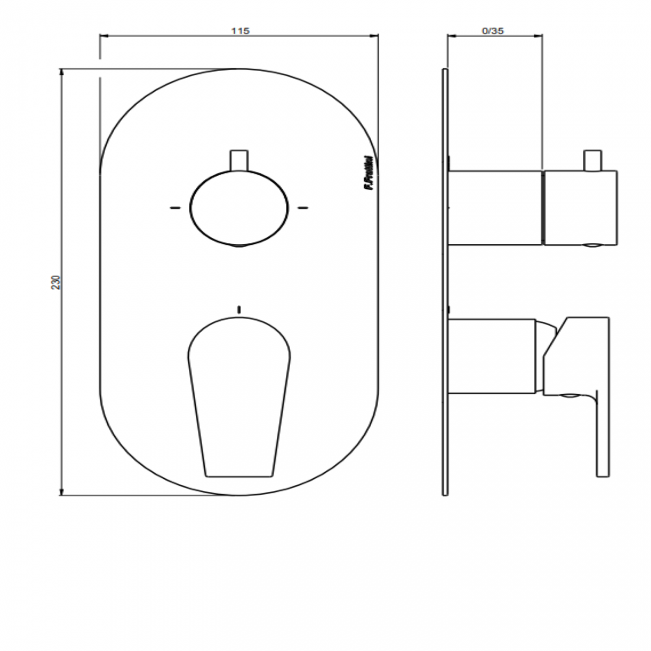 F.lli Frattini Gaia, Single-lever recessed 2-way, brass plate