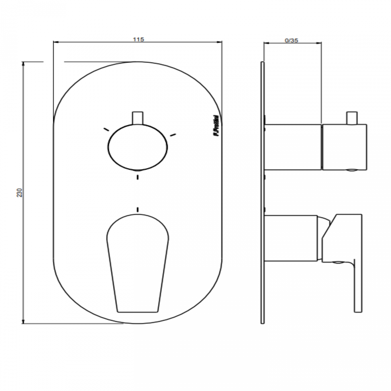 F.lli Frattini Gaia, Monocomando incasso 3 vie, piastra in ottone