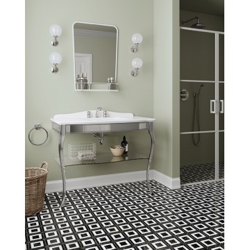 Devon&Devon Jacqueline Ceramic, Consolle con piano in ceramica bianca - ripiano potaoggetti in vetro trasparente