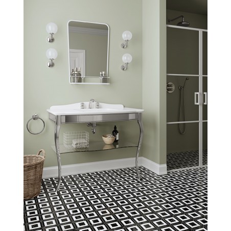 Devon&Devon Jacqueline Ceramic, Consolle con piano in ceramica bianca - ripiano potaoggetti in vetro trasparente