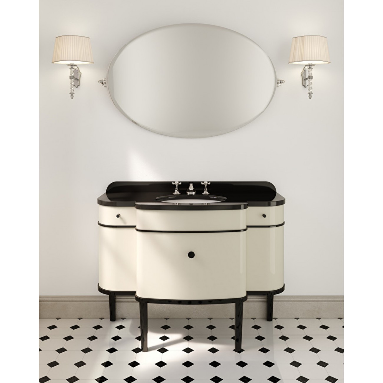 Devon&Devon Music, Mobile porta lavabo con piano in marmo Nero assoluto