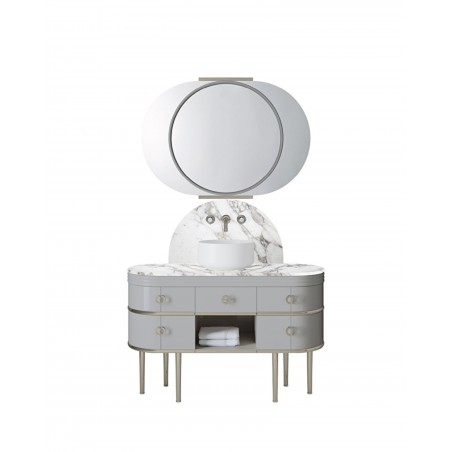 Devon&Devon Scottie, Porte-meuble warm grey et piano Calacatta Oro