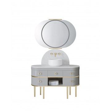 Devon&Devon Scottie, Washbasin cabinet warm grey with top Bianco Carrara