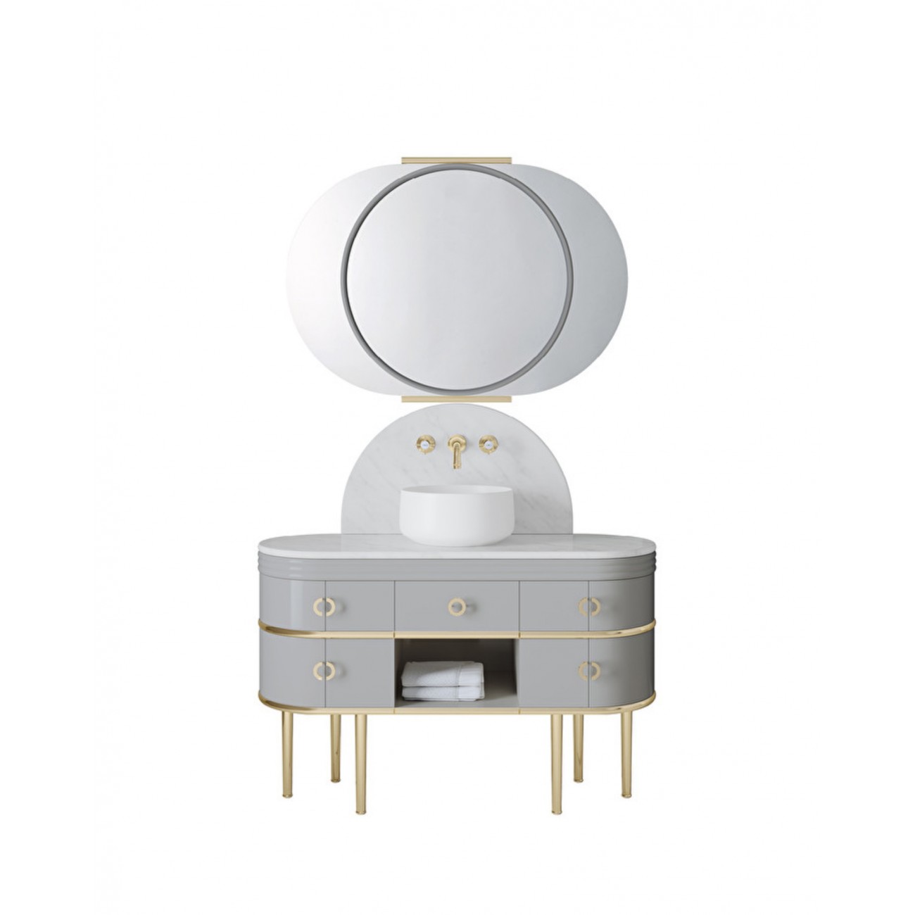 Devon&Devon Scottie, Washbasin cabinet warm grey with top Bianco Carrara