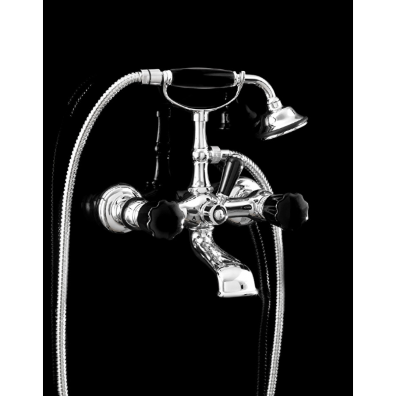 Devon&Devon Black Morris, Ensemble de baignoire mural avec douchette et flexible