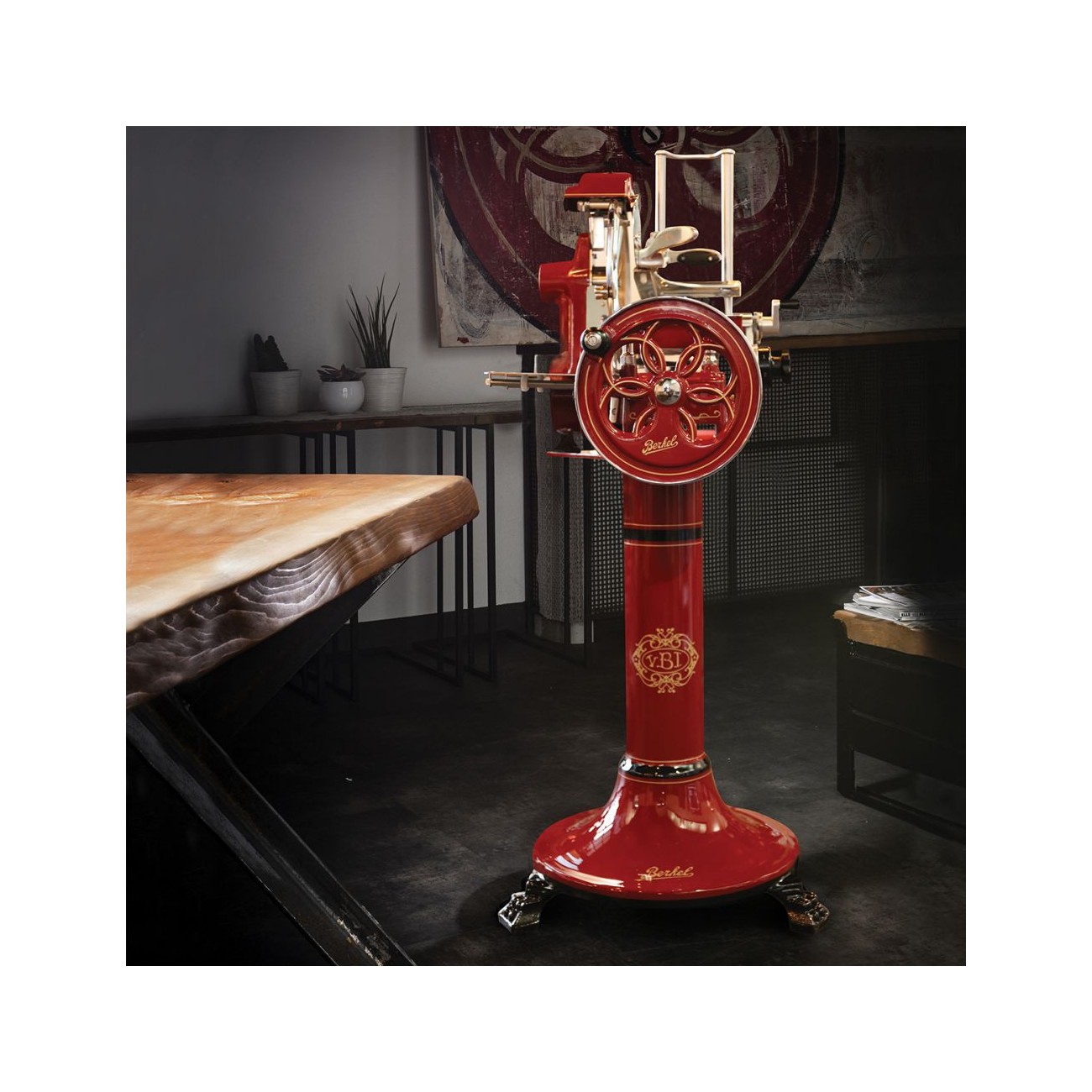 Red stand for manual flywheel slicer B2